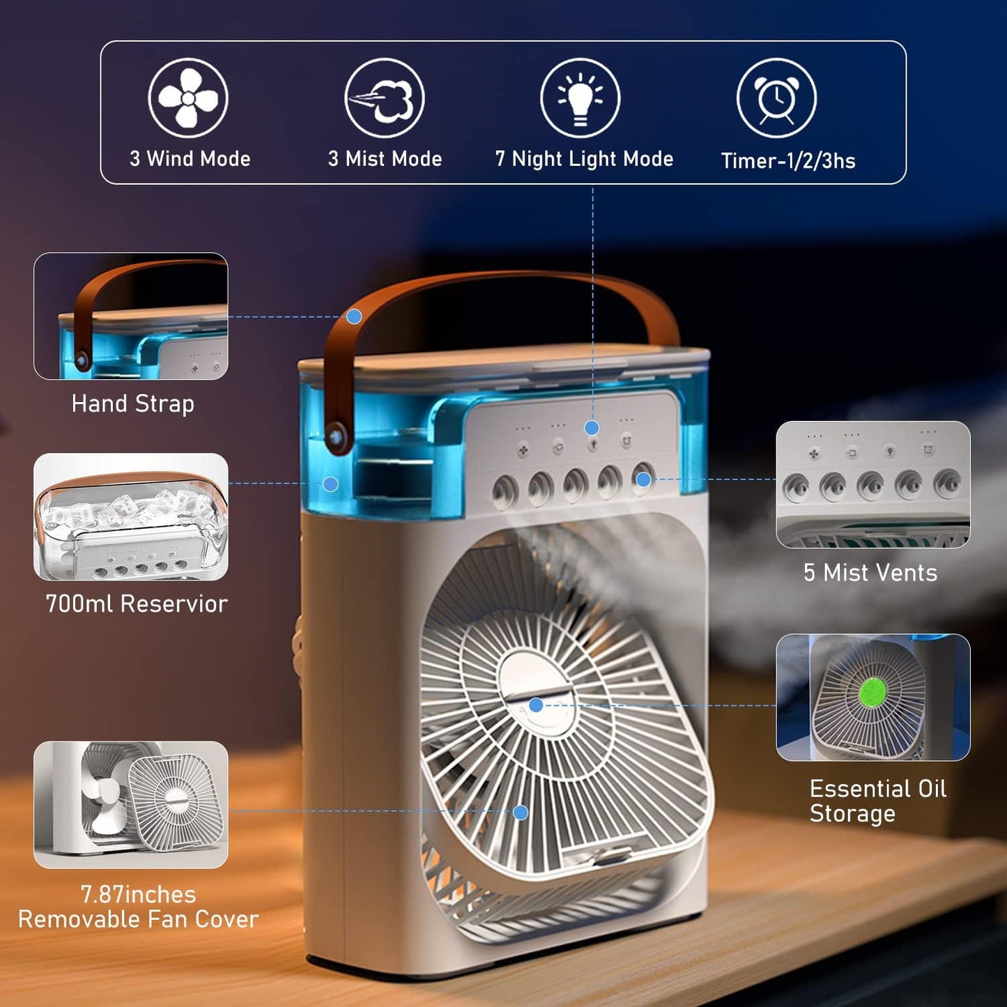 Portable USB Air Cooler Fan | Mist Spray & Humidifier