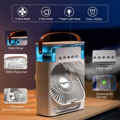 Portable USB Air Cooler Fan | Mist Spray & Humidifier
